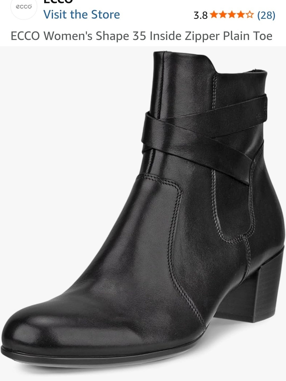 ECCO Women's Black Leather Ankle Boot - Shape 35